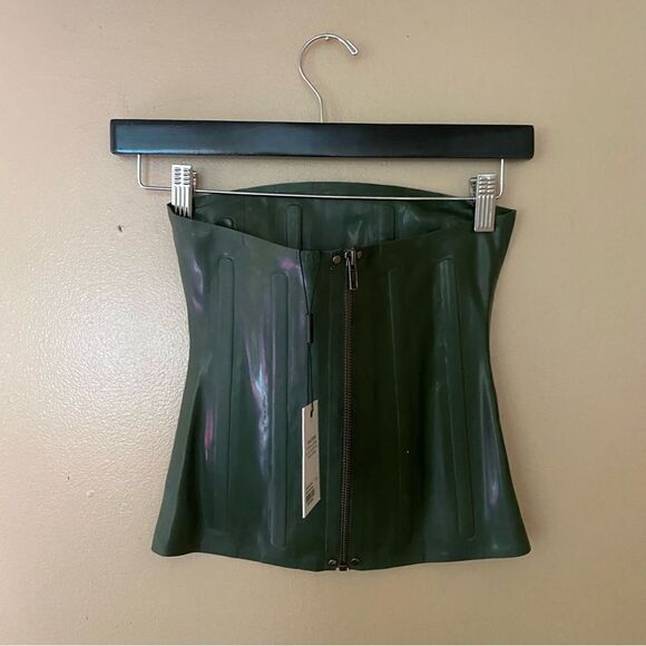 Miaou Libra Latex Corset Top Forest Green zipper boned FWRD Revolve $395 Sz L - Picture 7 of 10